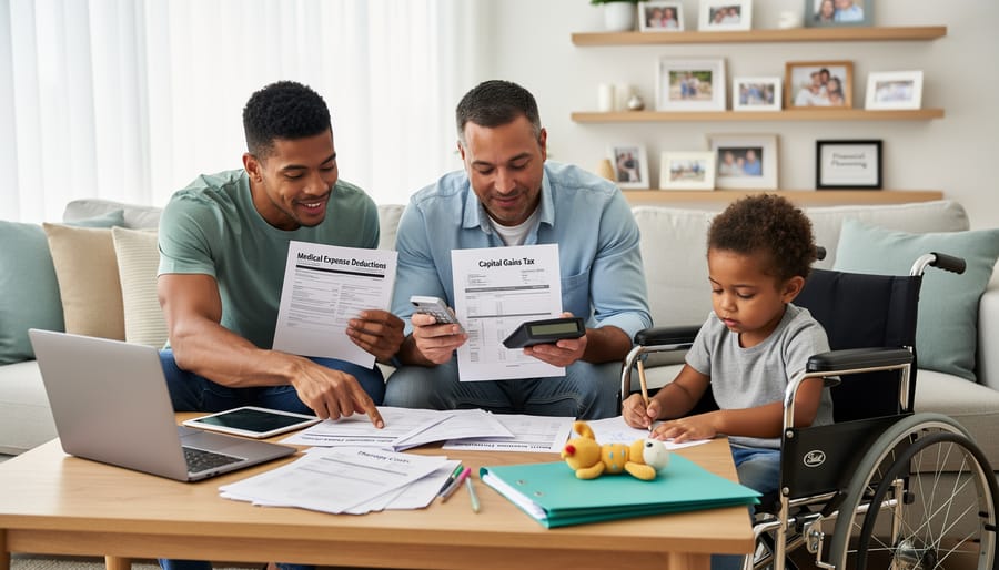 Family reviewing financial documents together at home table