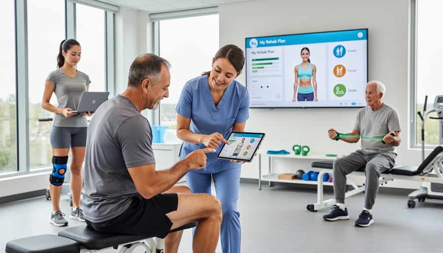 Patient's hands holding smartphone during virtual therapy consultation with healthcare professional