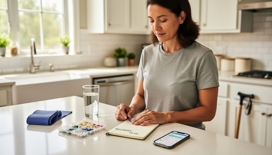 Patient using an assistive mug handle at a kitchen table during personalized recovery practice